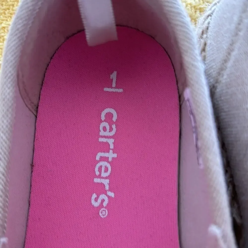 Carters tan linen strawberry toe detail slip on espadrille rubber sole nwot